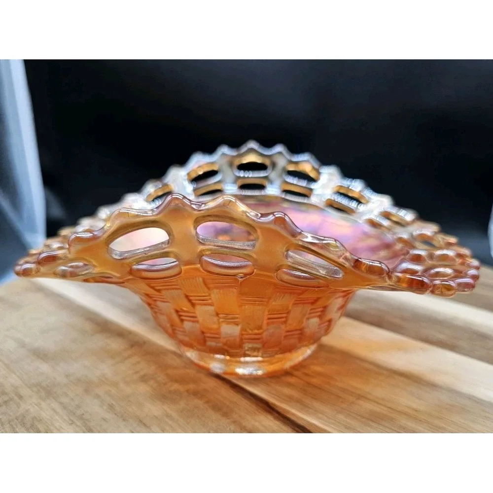 Fenton Vintage Marigold Carnival‎ Glass Open Edge Basket Weave  Bowl 2 sides up